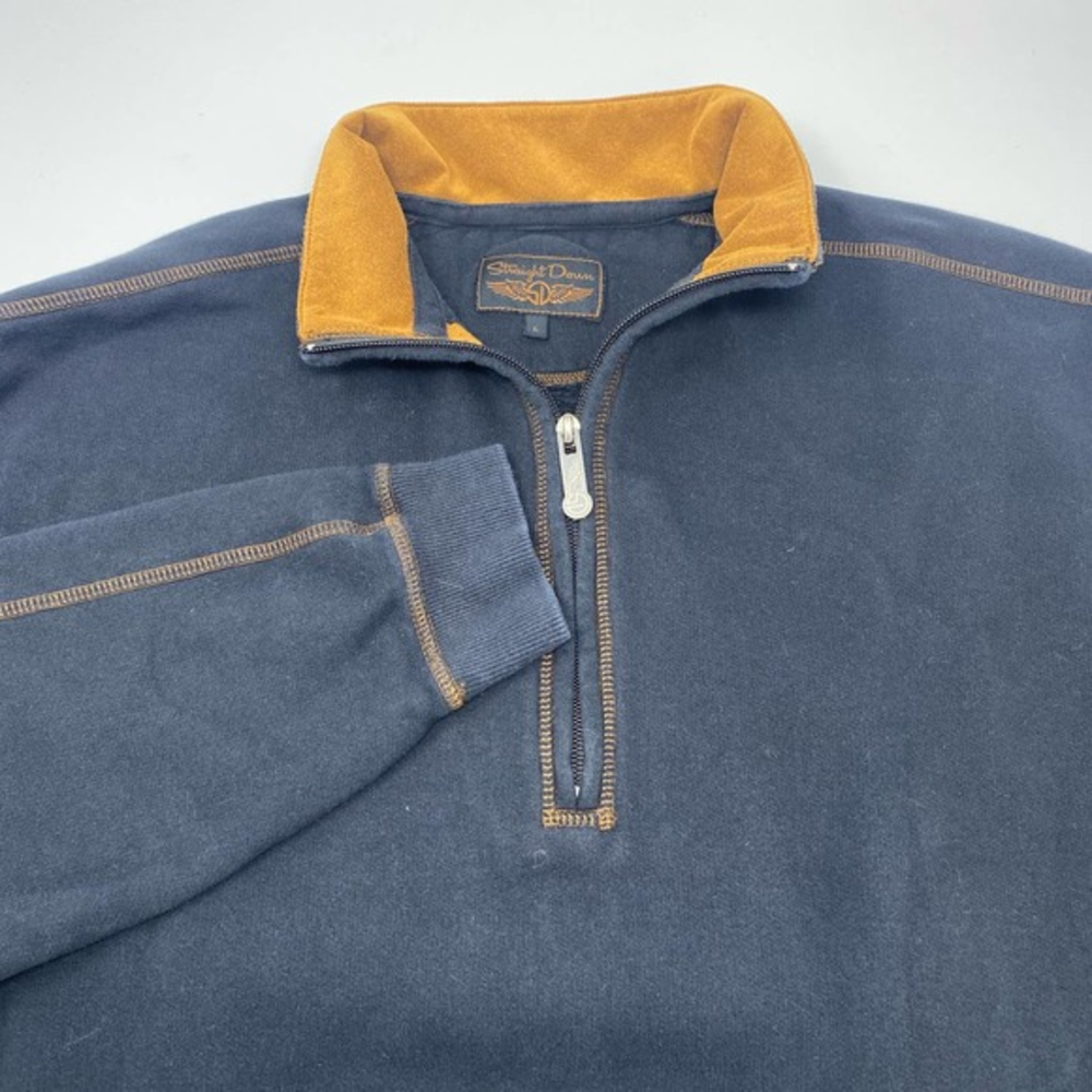 Straight Down Large Black 1/4 Zip Pullover Long‎ Sleeve Cotton Blend Sweater